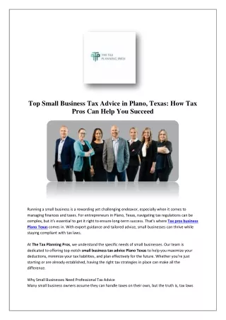 Business Tax Planner Plano | The Tax Planning Pros