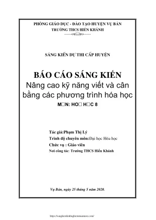 Rèn luyện kỹ năng viết và cân bằng phương trình phản ứng