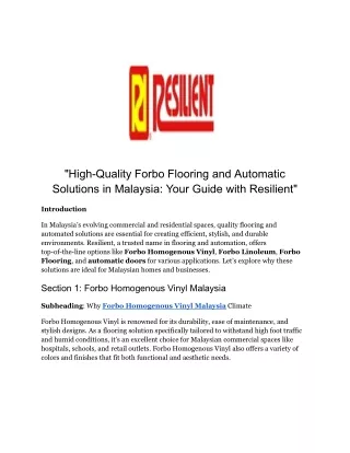 _High-Quality Forbo Flooring and Automatic Solutions in Malaysia_ Your Guide with Resilient_