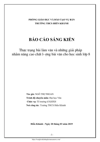 Thực trạng bài làm văn và giải pháp nâng cao chất lượng bài văn cho HS Lớp 8
