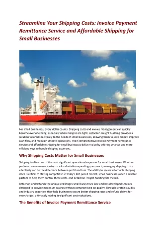 Streamline Your Shipping Costs with Betachon Freight Auditing Invoice Payment Remittance Service and Affordable Shipping