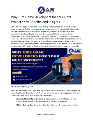Why Hire Game Developers for Your Next Project