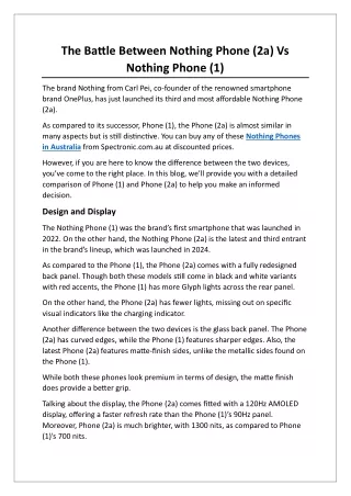 The Battle Between Nothing Phone (2a) Vs Nothing Phone (1)