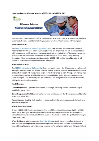 difference between Nebosh IGC and Nebosh IDIP