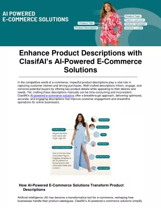 Enhance Product Descriptions with ClasifAI’s AI-Powered E-Commerce Solutions