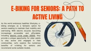 E-Biking for Seniors: A Path to Active Living