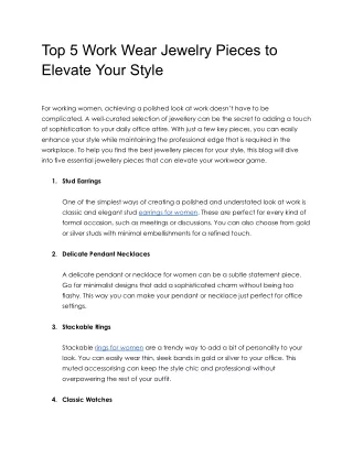 Top 5 Work Wear Jewelry Pieces to Elevate Your Style