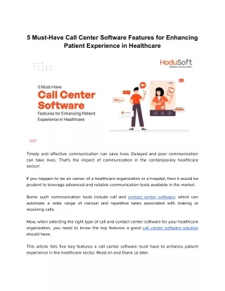 HoduSoft-Web 2.0-5 Must-Have Call Center Software Features for Enhancing Patient Experience in Healthcare