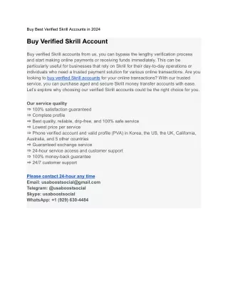 Buy Verified Skrill Accounts 100% Best KYC Verified