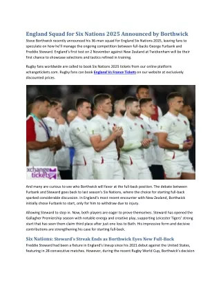 England Squad for Six Nations 2025 Announced by Borthwick