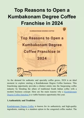 Top Reasons to Open a Kumbakonam Degree Coffee Franchise in 2024