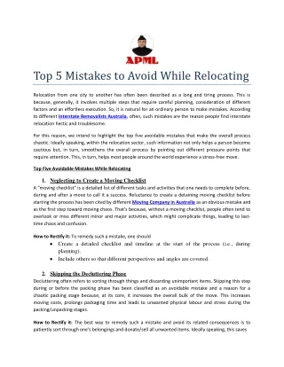 Top 5 Mistakes to Avoid While Relocating