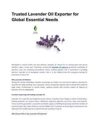 Trusted Lavender Oil Exporter for Global Essential Needs