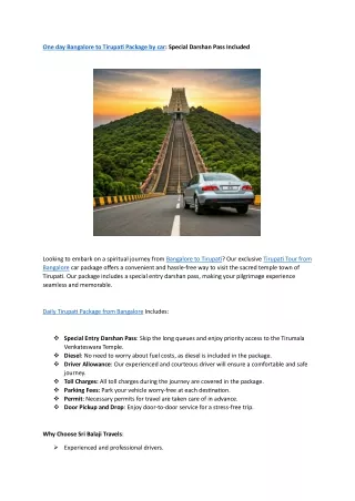 Bangalore to Tirupati Package by car