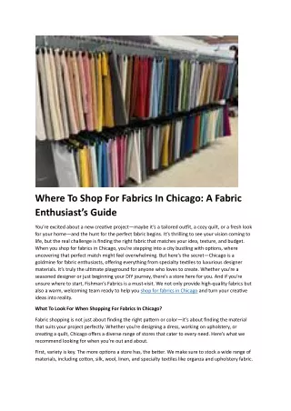Where To Shop For Fabrics In Chicago