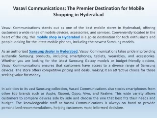 Vasavi Communications The Premier Destination for Mobile Shopping in Hyderabad