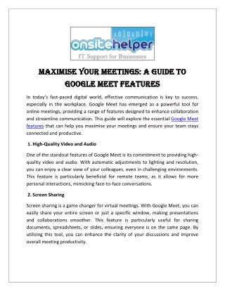 Maximise Your Meetings A Guide to Google Meet Features