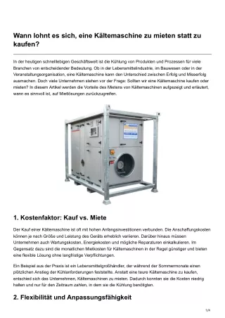Wann lohnt es sich eine Kältemaschine zu mieten statt zu kaufen