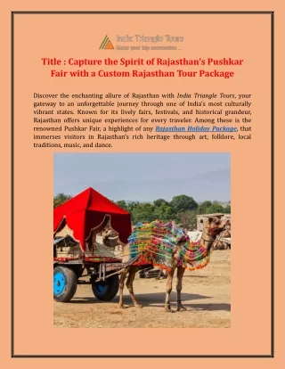 Capture the Spirit of Rajasthan’s Pushkar Fair with a Custom Rajasthan Tour Package