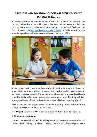 5 REASONS WHY BOARDING SCHOOLS ARE BETTER THAN DAY SCHOOLS