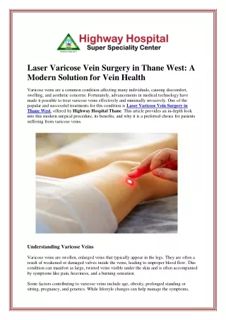 Laser Varicose Vein Surgery in Thane West: A Modern Solution for Vein Health