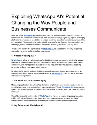 Exploiting WhatsApp AI's Potential: Changing the Way People and Businesses Commu