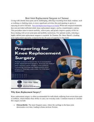 Best Joint Replacement Surgeon in Chennai