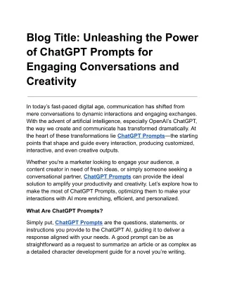 Unleashing the Power of ChatGPT Prompts for Engaging Conversations and Creativit