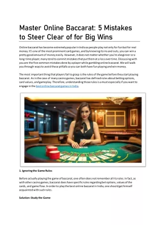 Master Online Baccarat 5 Mistakes to Steer Clear of for Big Wins