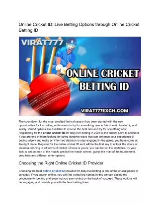 Online Cricket ID: Get Ultimate Cashback by Placing a Bet