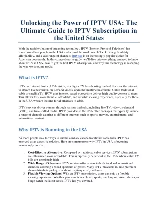 Unlocking the Power of IPTV USA