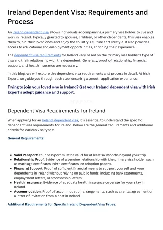 Ireland Dependent Visa Requirements and Process