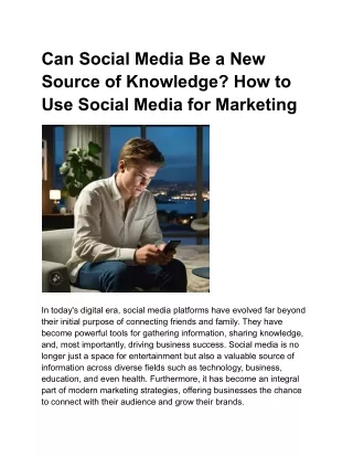 Can Social Media Be a New Source of Knowledge? How to Use Social Media for Marke