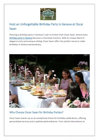 Host an Unforgettable Birthday Party in Geneva at Oscar Swan