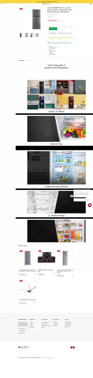 LG GL-N292BDSY 242 Ltr, 2 Star, Smart Inverter Compressor, Frost-Free Double Door Refrigerator