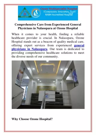 Comprehensive Care from Experienced General Physicians in Nalasopara at Ozone Hospital