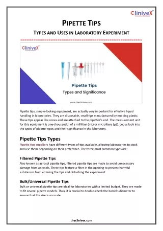 Pipette Tips - Types and Uses in Laboratory Experiment