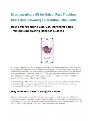 Microlearning LMS for Sales_ Fast-Tracking Skills and Knowledge Retention _ MaxLearn