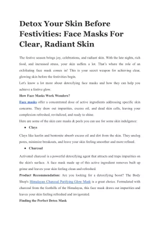 Detox Your Skin Before Festivities Face Masks For Clear, Radiant Skin