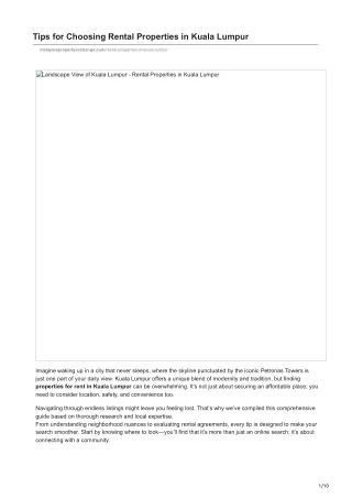 Essential Checklist for Renting in Kuala Lumpur: Avoid Common Pitfalls