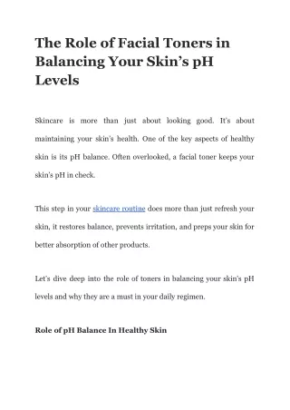 The Role of Facial Toners in Balancing Your Skins pH Levels