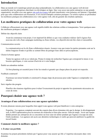 Les meilleures pratiques de collaboration avec votre agence web