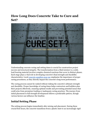How Long Does Concrete Take to Cure and Set