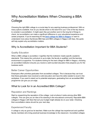 Why Accreditation Matters When Choosing a BBA College