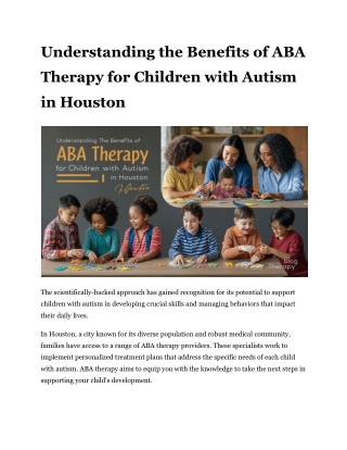 Understanding the Benefits of ABA Therapy for Children with Autism in Houston