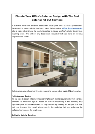 Elevate Your Office’s Interior Design with The Best Interior Fit Out Services