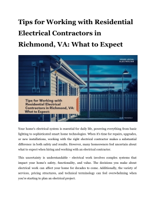 Tips for Working with Residential Electrical Contractors in Richmond, VA_ What to Expect