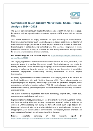 Commercial Touch Display Market Size, Share, Trends, Analysis 2024 – 2032