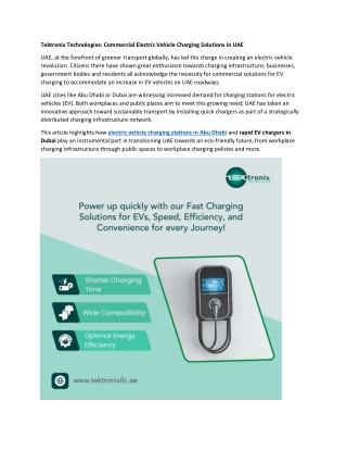 Commercial EV Charging Solutions (Workplace, Public, etc.) in UAE