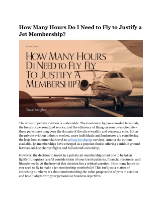 How Many Hours Do I Need to Fly to Justify a Jet Membership